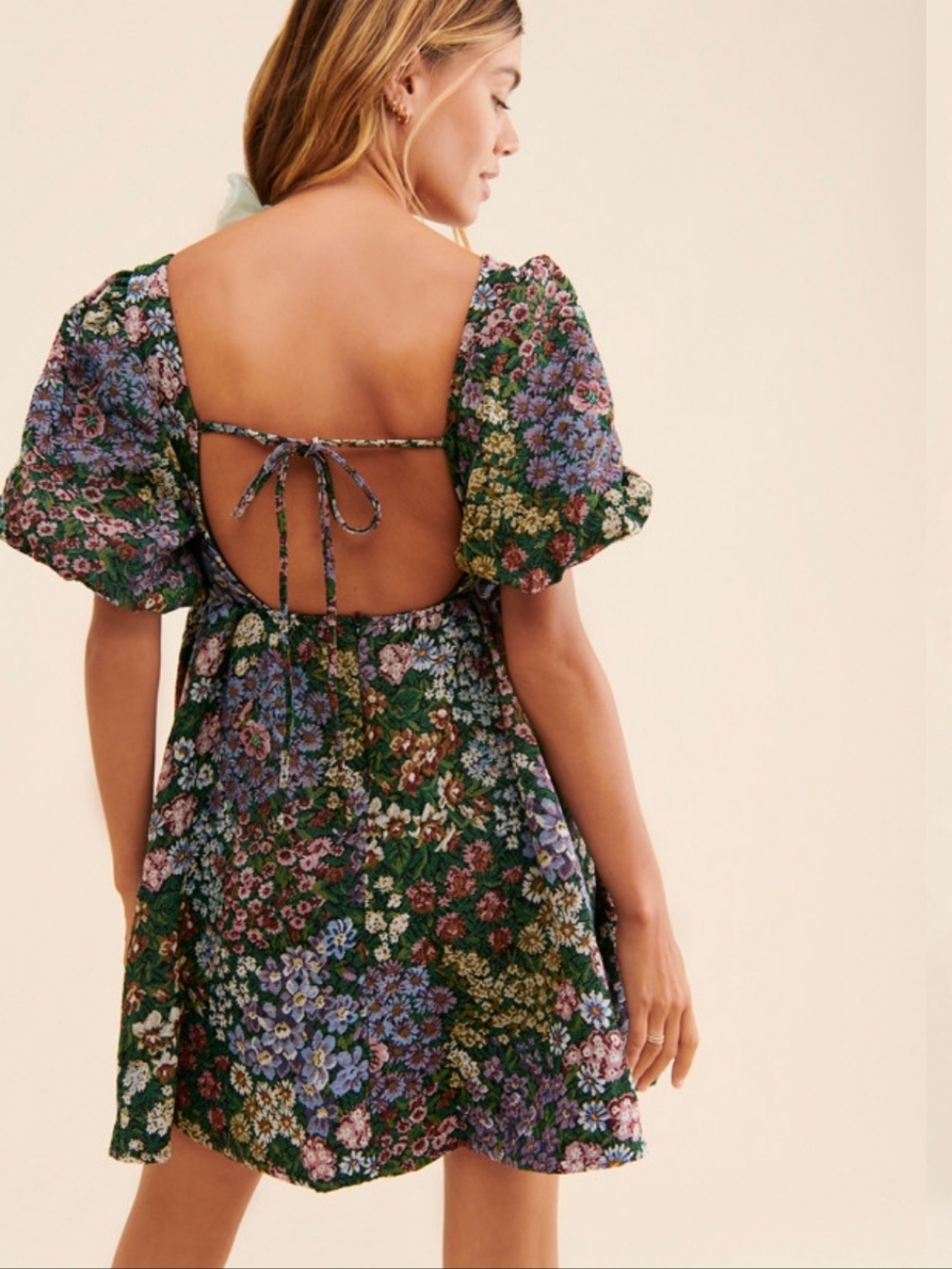Sister Jane Bluebells Floral Tapestry Tie Back Mini Dress Women's XS New NWT - Picture 4 of 13